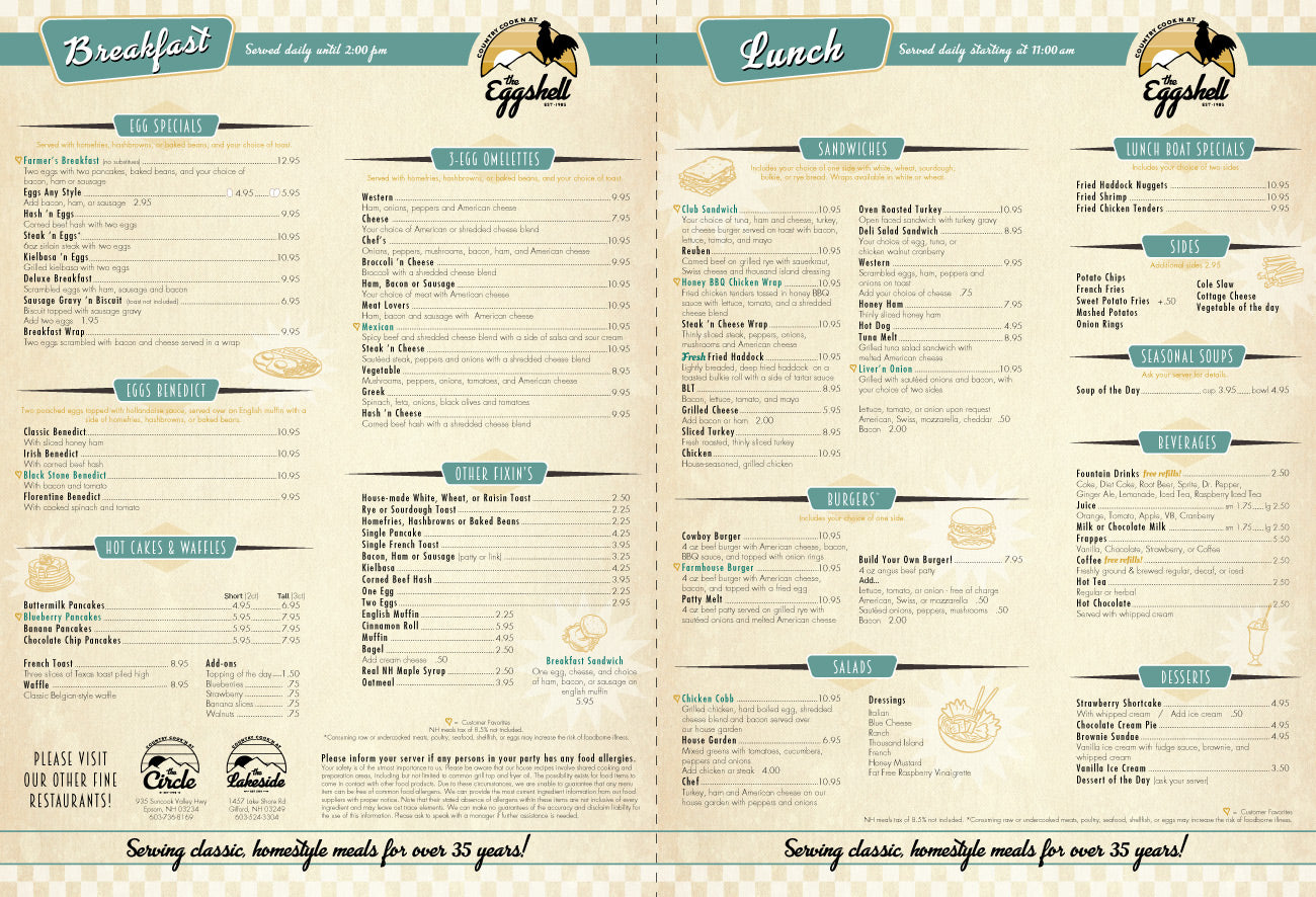 The Eggshell Restaurant Menu