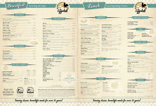 The Eggshell Restaurant Menu