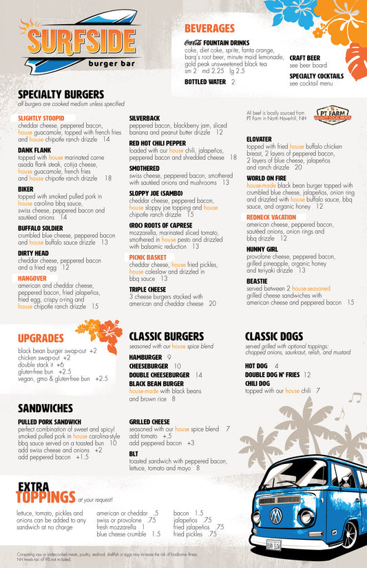 Surfside Burger Bar Menu